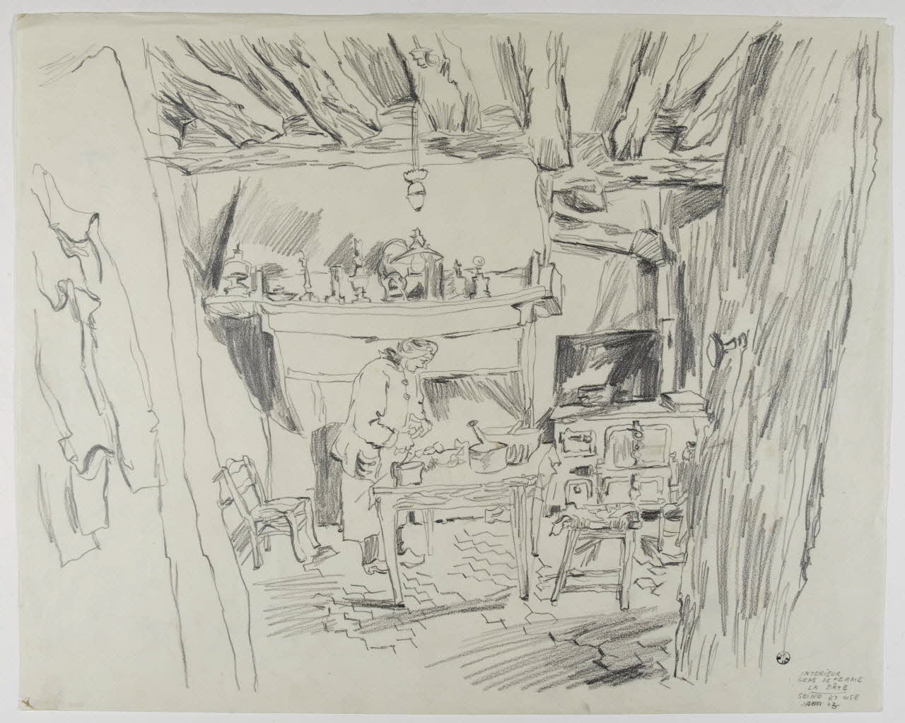 André Jordan dessin INTERIEUR  GENS DE FERME  LA BÂTE  SEINE ET OISE Oise 1943 1943.3.30 Photo RMN-Grand Palais (Mucem)