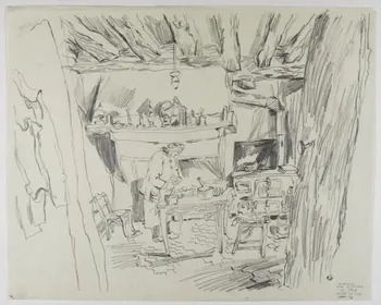 André Jordan dessin INTERIEUR  GENS DE FERME  LA BÂTE  SEINE ET OISE Oise 1943 1943.3.30 Photo RMN-Grand Palais (Mucem)
