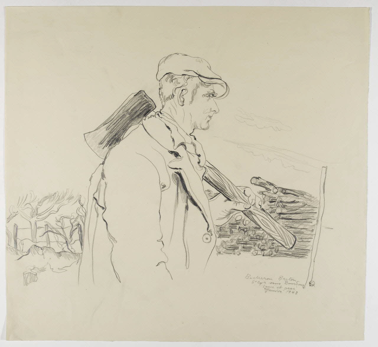 André Jordan dessin Bucheron Breton  St Cyr sous Dourdan  Seine et Oise Saint-Cyr-sous-Dourdan 1943 1943.3.32 Photo RMN-Grand Palais (Mucem)
