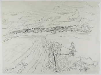 André Jordan dessin Labours de Printemps  près du Hameau  Boulleaume Oise Oise 1943 1943.3.36 Photo RMN-Grand Palais (Mucem)