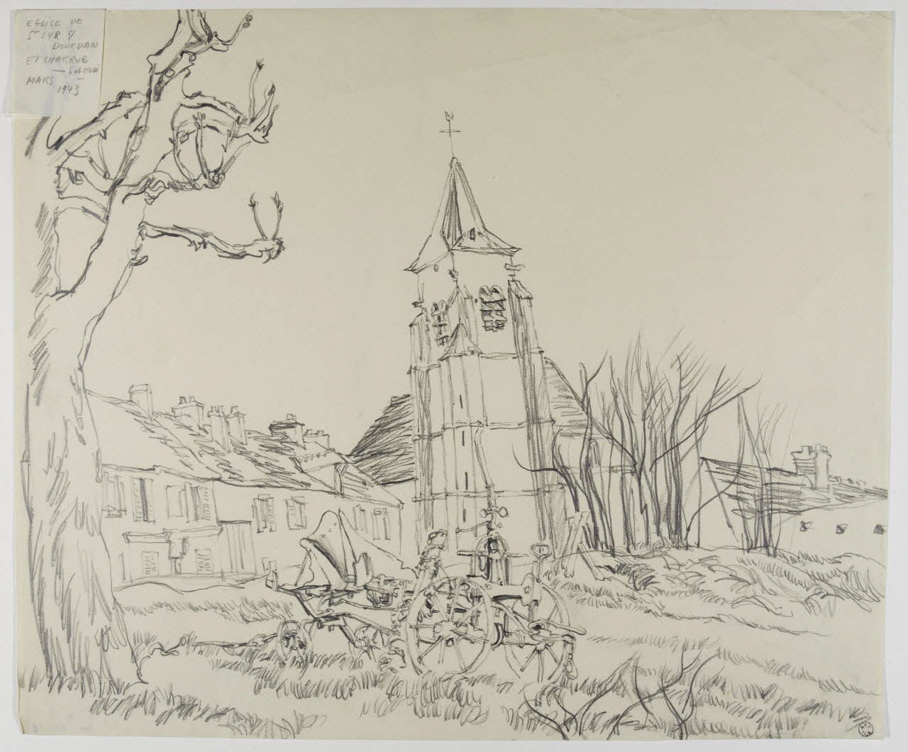 André Jordan dessin Eglise de Saint-Cyr-sous-Dourdan Saint-Cyr-sous-Dourdan 1943 1943.3.40 Photo RMN-Grand Palais (Mucem)
