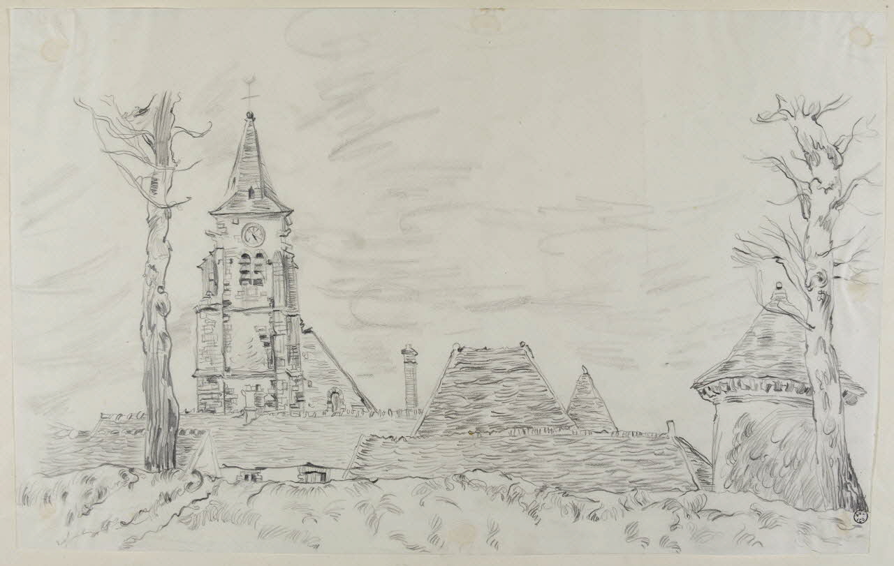 André Jordan dessin Eglise de Dourdan vue des toits Saint-Cyr-sous-Dourdan 1938-1948 1943.3.6 Photo RMN-Grand Palais (Mucem)