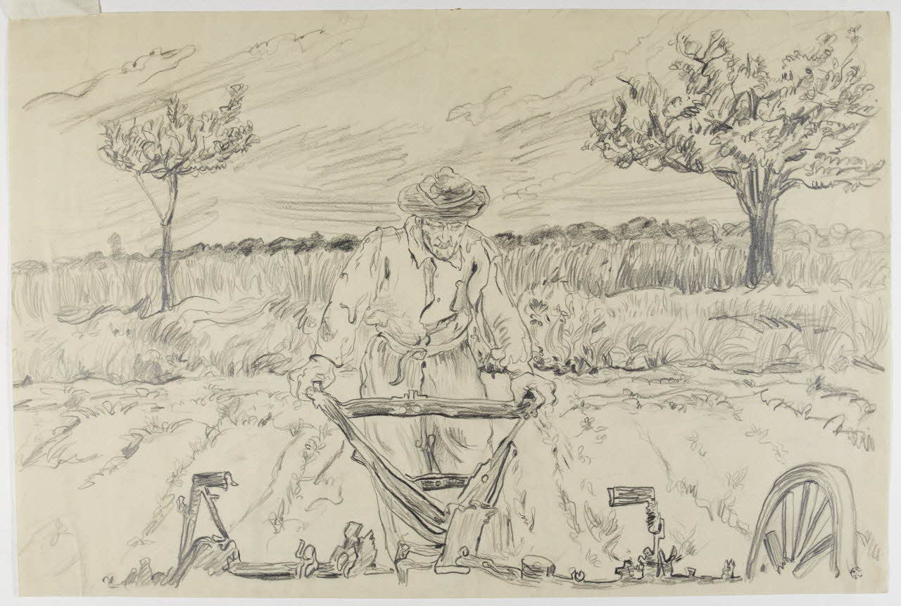 André Jordan dessin Cultivateur à la herse Oise 1943 1943.3.64 Photo RMN-Grand Palais (Mucem)