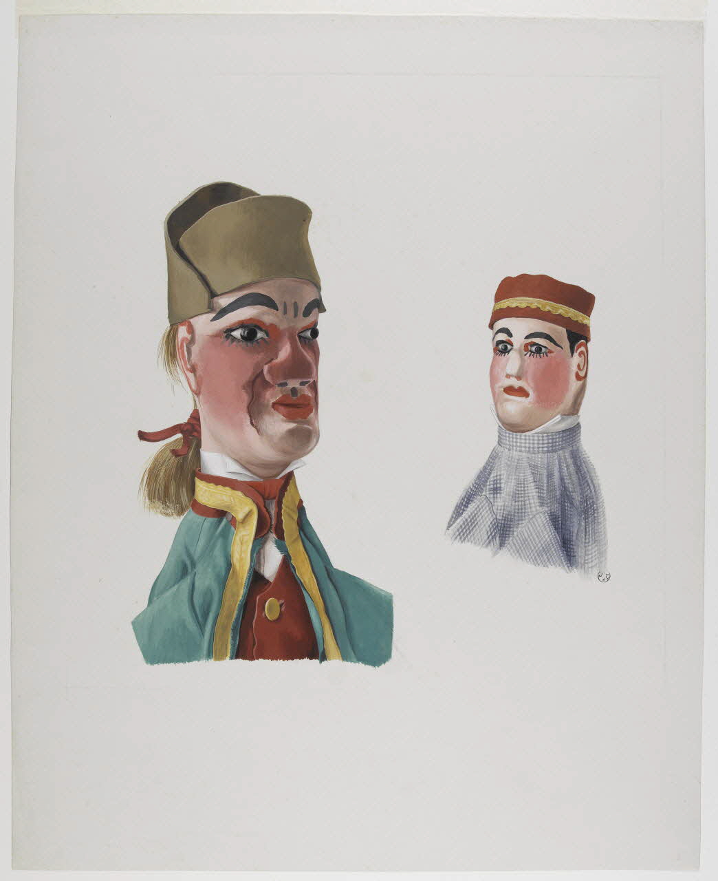 Pierre Dourdaine dessin Tête du Père Guignol et de son fils Guillaume 1944 1944.9.2 Photo RMN-Grand Palais (Mucem)