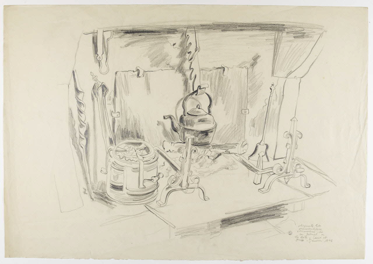André Jordan dessin Chenets et  crémaillère  cheminée de  Mr Gabriel à la Bate Ile-de-France 1943 1943.3.15 Photo RMN-Grand Palais (Mucem)