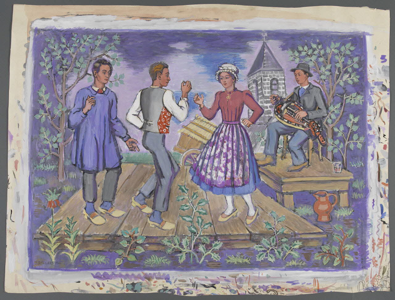 Jean Amblard dessin Scène de bourrée à Rochefort-Montagne 1944 1944.3.36 Photo RMN-Grand Palais (Mucem)