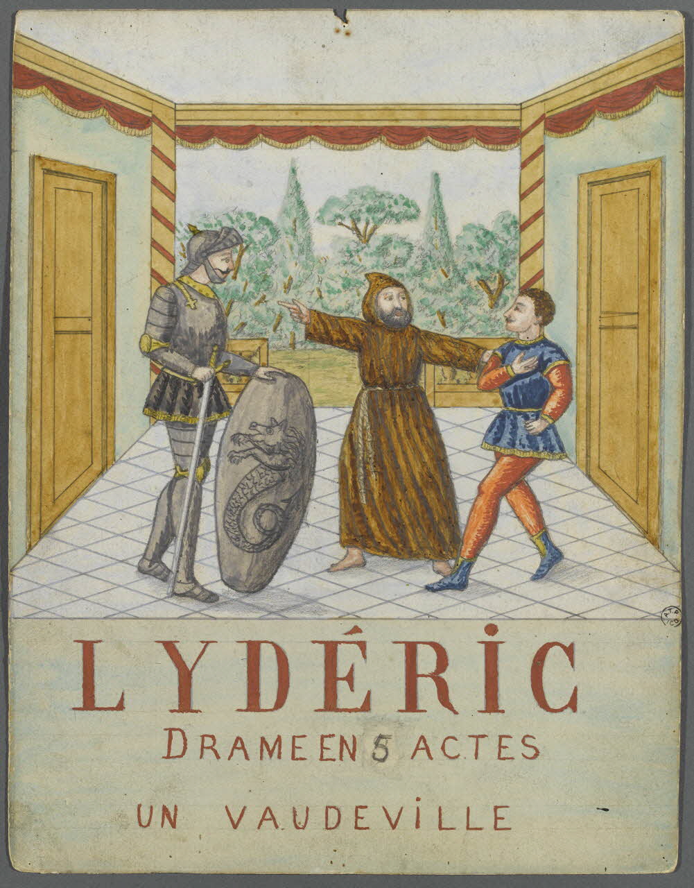 Louis de Budt ; Louis Poire Cuite affiche de théâtre de marionnettes LYDERIC  DRAME EN 5 ACTES  UN VAUDEVILLE 1875-1885 1951.27.11 Photo RMN-Grand Palais (Mucem)