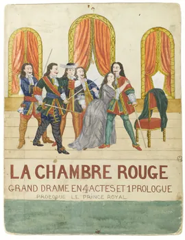 Louis de Budt ; Louis Poire Cuite affiche de théâtre de marionnettes LA CHAMBRE ROUGE  GRAND DRAME EN 4 ACTES ET 1 PROLOGUE  PROLOGUE LE PRINCE ROYAL 1875-1885 1951.27.12  Photo RMN-Grand Palais (Mucem)