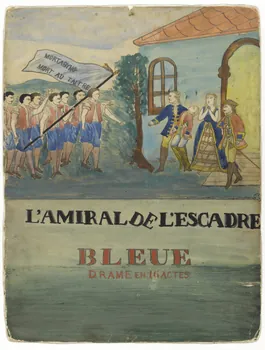 Louis de Budt ; Louis Poire Cuite affiche de théâtre de marionnettes L'AMIRAL DE L'ESCADRE  BLEUE  DRAME EN 16 ACTES 1875-1885 1951.27.4 Photo RMN-Grand Palais (Mucem)