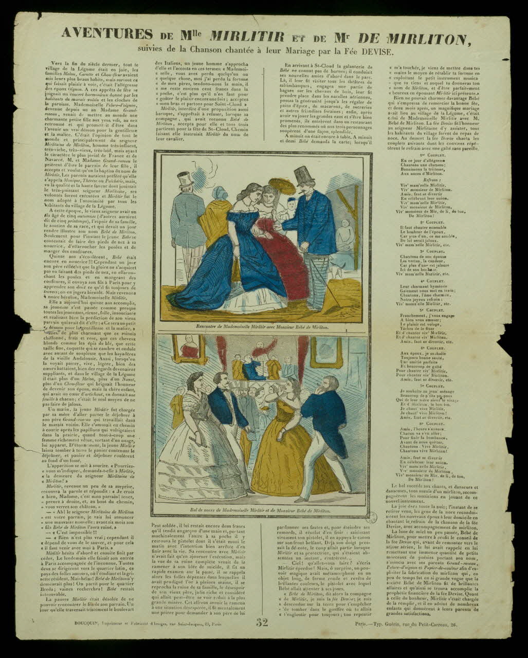 estampe AVENTURES DE Mlle MIRLITIR ET DE Mr DE MIRLITON,  suivies de la Chanson chantée à leur Mariage par la Fée DEVISE. 1953.86.4154 Photo
