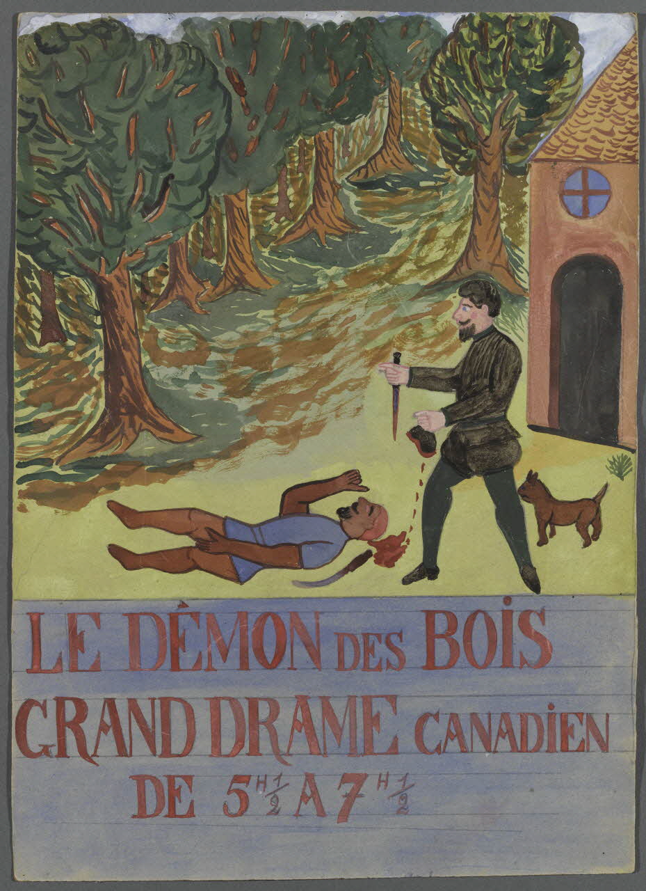 affiche de théâtre de marionnettes LE DEMON DES BOIS  GRAND DRAME CANADIEN  DE 5H1  2 A 7H1  2 1952.38.62 Photo RMN-Grand Palais (Mucem)