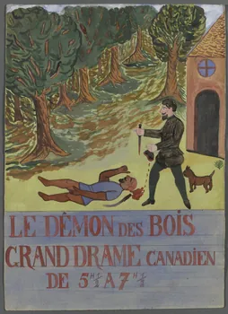 affiche de théâtre de marionnettes LE DEMON DES BOIS  GRAND DRAME CANADIEN  DE 5H1  2 A 7H1  2 1952.38.62  Photo RMN-Grand Palais (Mucem)
