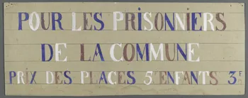 affiche de théâtre de marionnettes POUR LES PRISONNIERS  DE LA COMMUNE  PRIX DES PLACE 5F ENFANTS 3F 1952.38.74  Photo RMN-Grand Palais (Mucem)