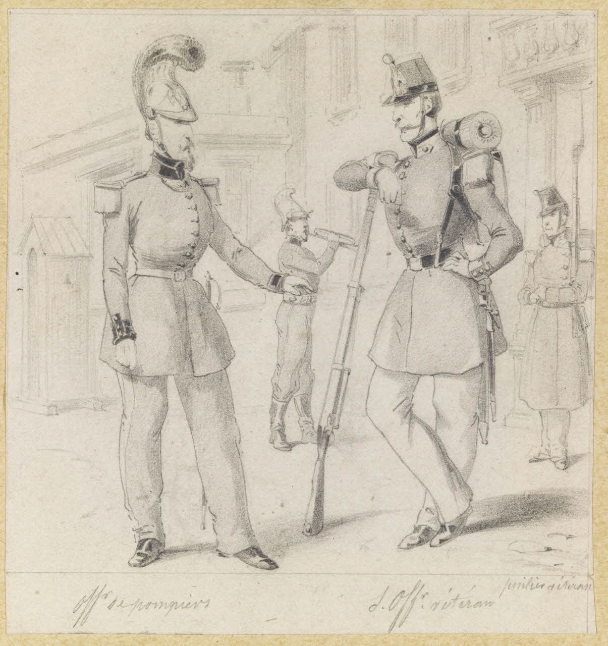 François-Charles Pinot dessin Officier de pompiers, sous-officier vétéran, fusilier vétéran 1852-1870 1957.131.10 Photo RMN-Grand Palais (Mucem)