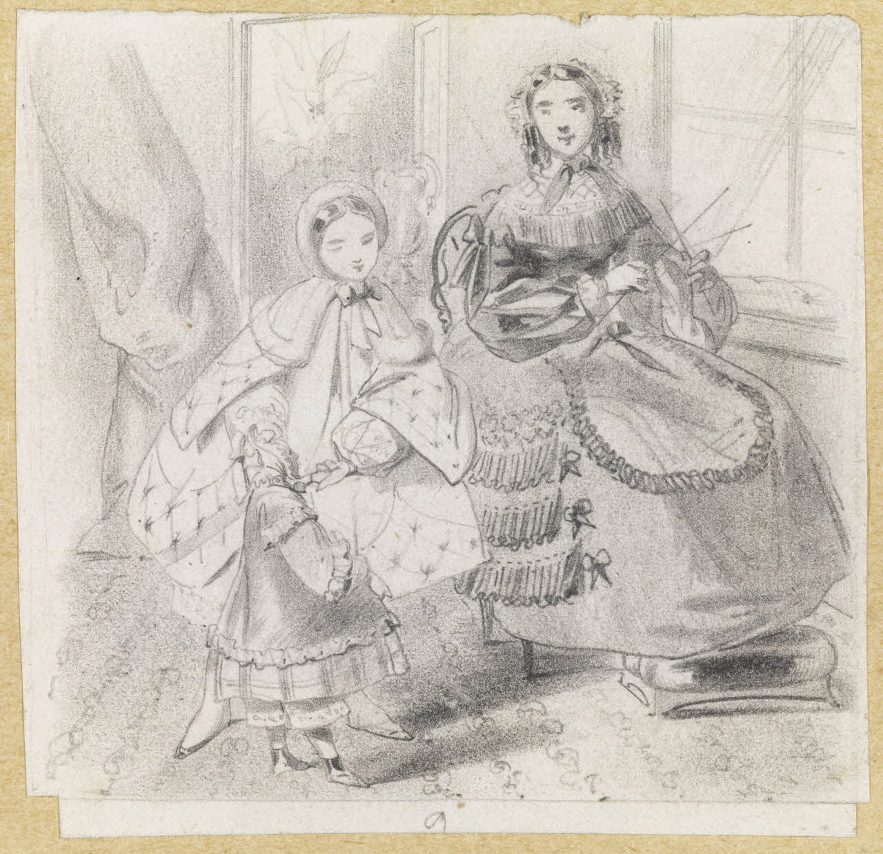 François-Charles Pinot dessin Mère regardant sa fille jouer avec une poupée 1847-1874 1957.131.101 Photo RMN-Grand Palais (Mucem)