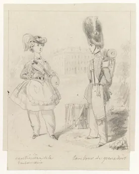 François-Charles Pinot dessin Cantinière de la  gendarmerie  tambour de grenadier 1852-1870 1957.131.114 Photo RMN-Grand Palais (Mucem)