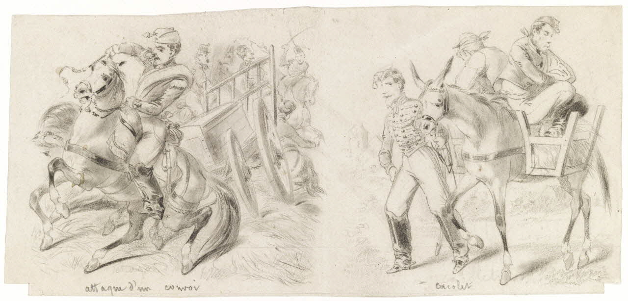 François-Charles Pinot dessin attaque d'un convoi  cacolet 1852-1870 1957.131.118 Photo RMN-Grand Palais (Mucem)