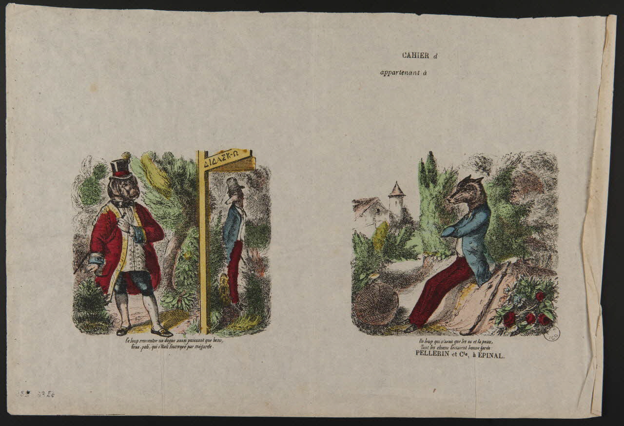 estampe Un loup qui n'avait que les os et la peau,  Tant les chiens faisaient bonne garde. 1953.86.4238 Photo