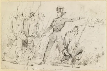 François-Charles Pinot dessin Le général Garibaldi enlève Varése aux Autrichiens 1859-1874 1957.131.30 Photo RMN-Grand Palais (Mucem)