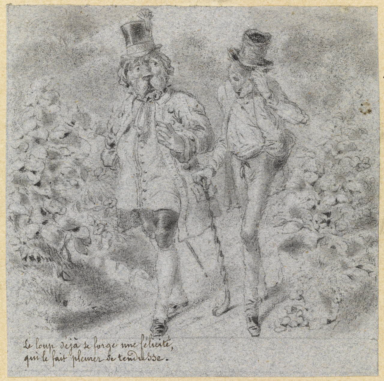 François-Charles Pinot dessin Le loup déjà se forge une félicité,  qui le fait pleurer de tendresse 1847-1874 1957.131.51 Photo RMN-Grand Palais (Mucem)