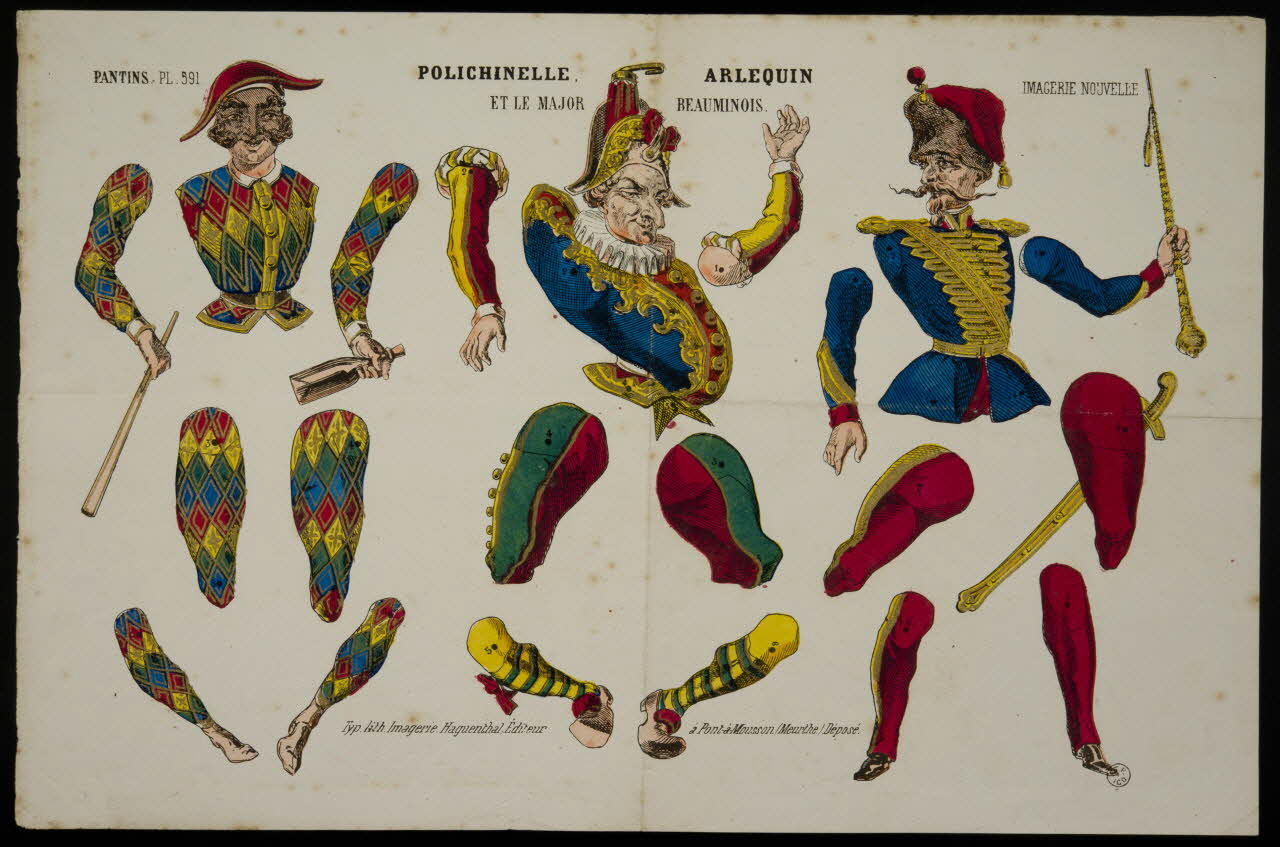 estampe POLICHINELLE. ARLEQUIN  ET LE MAJOR BEAUMINOIS. 1953.86.4288 Photo