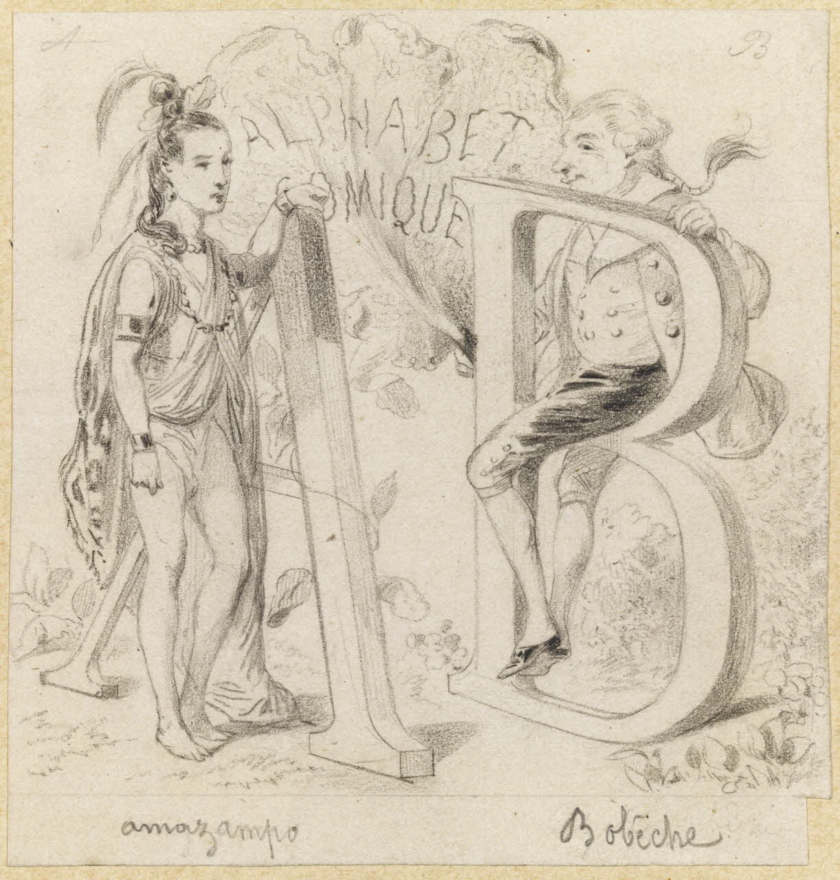 François-Charles Pinot partie d'un ensemble de dessins Alphabet comique (Amazampo, Botèche) 1847-1874 1957.131.73 Photo RMN-Grand Palais (Mucem)