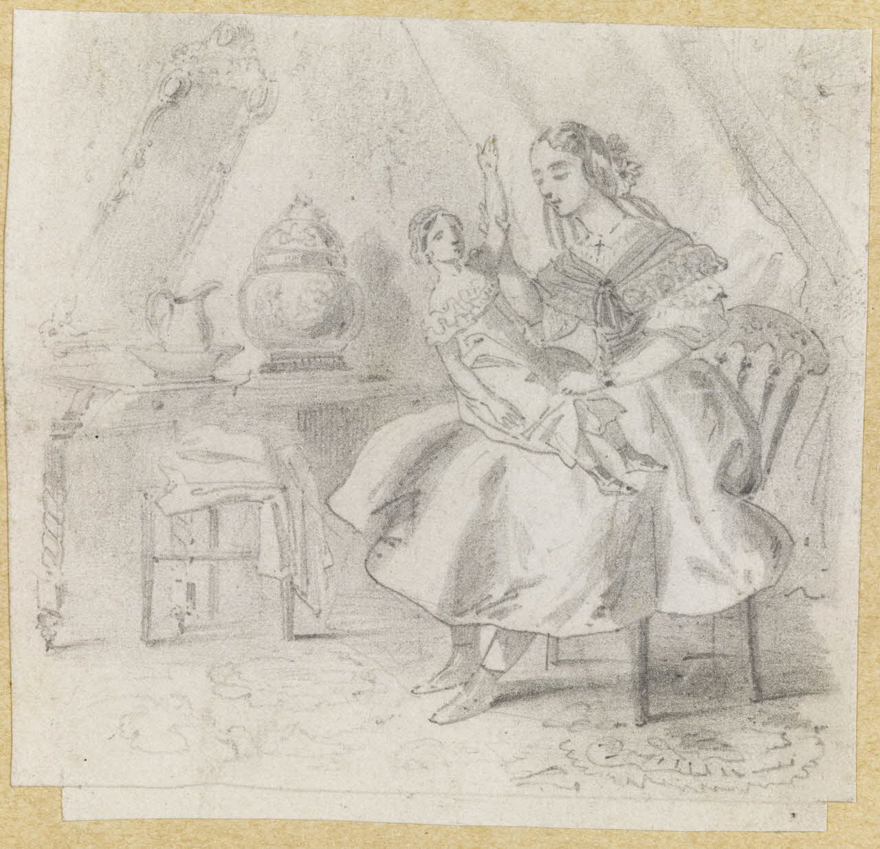François-Charles Pinot dessin Jeune fille avec une poupée 1847-1874 1957.131.96 Photo RMN-Grand Palais (Mucem)