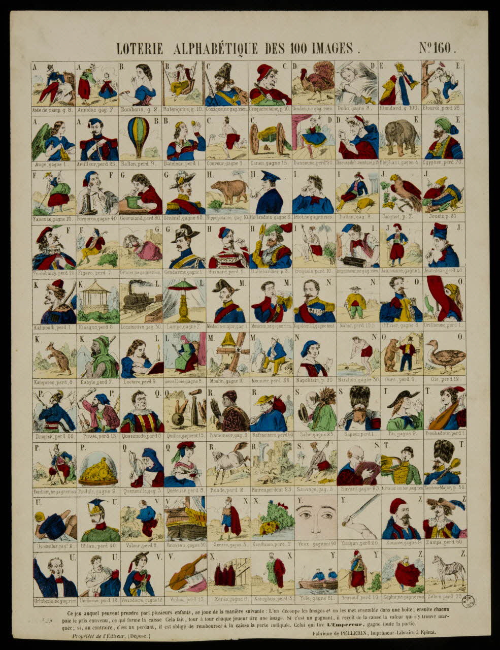 estampe LOTERIE ALPHABETIQUE DES 100 IMAGES. 1953.86.4367 Photo