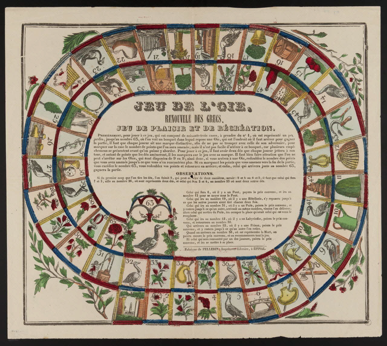 estampe JEU DE L'OIE.  RENOUVELE DES GRECS.  JEU DE PLAISIR ET DE RECREATION. 1953.86.4395 Photo