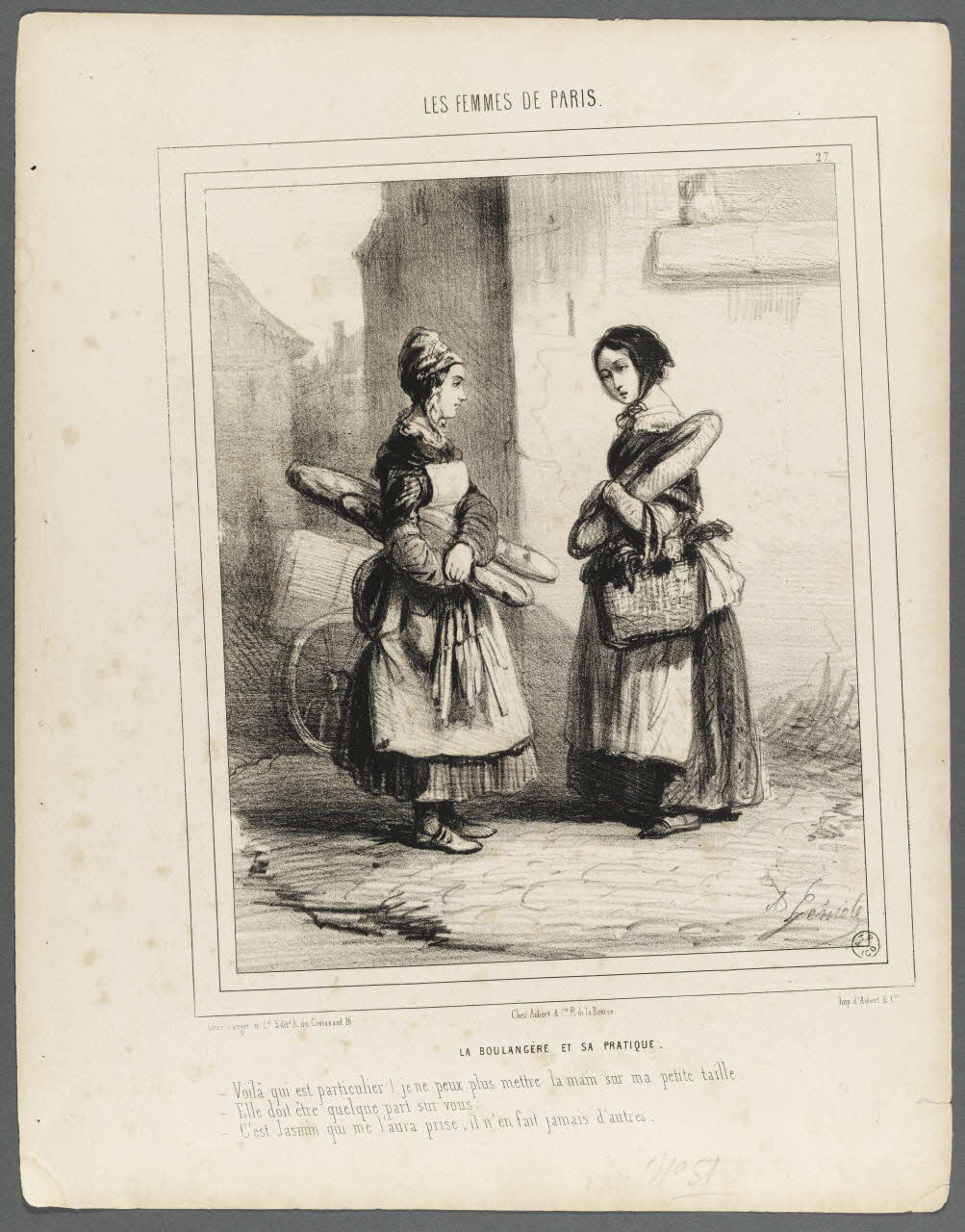 Alfred André Géniole ; Bauger Et Cie ; Aubert et Cie estampe LES FEMMES DE PARIS.  LA BOULANGERE ET SA PRATIQUE. 1841 1957.172.8 Photo RMN-Grand Palais (Mucem)