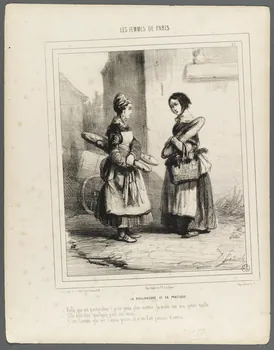 Alfred André Géniole ; Bauger Et Cie ; Aubert et Cie estampe LES FEMMES DE PARIS.  LA BOULANGERE ET SA PRATIQUE. 1841 1957.172.8  Photo RMN-Grand Palais (Mucem)