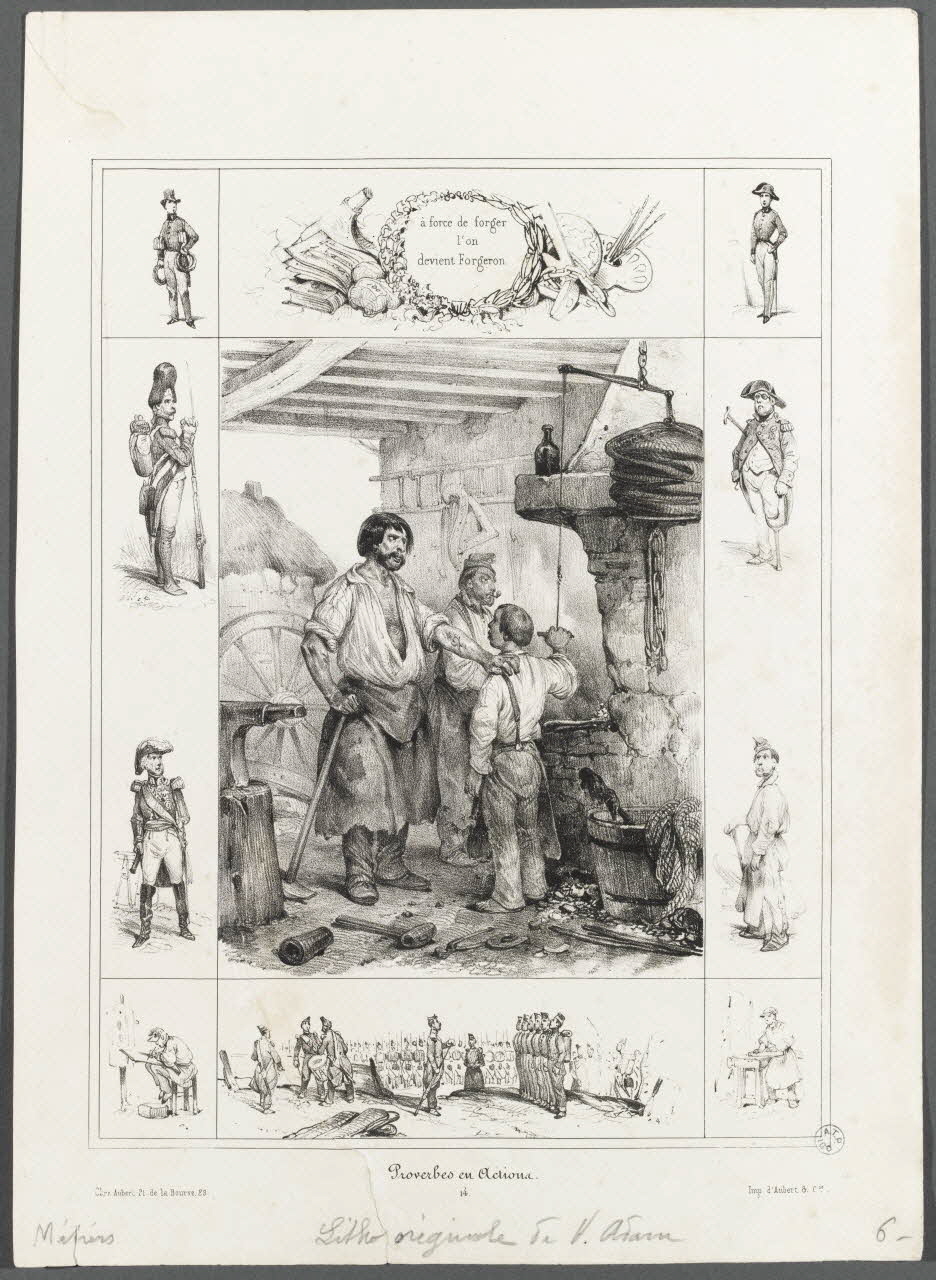 Victor Adam ; Aubert et Cie estampe A force de forger  l'on  devient Forgeron Paris 1835-1845 1944.2.125 Photo RMN-Grand Palais (Mucem)
