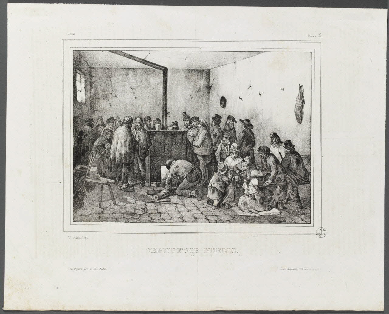 Victor Adam ; Aubert et Cie ; Jean-François Bénard estampe CHAUFFOIR PUBLIC. Paris 1830 1944.2.127 Photo RMN-Grand Palais (Mucem)
