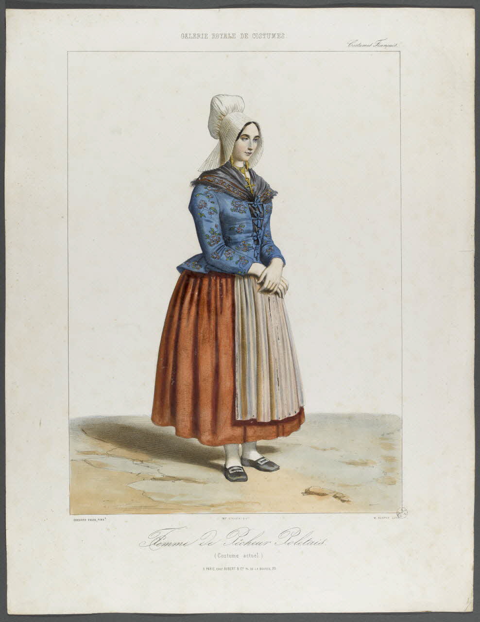 Marie-Alexandre Alophe ; Vasse Edouard ; Aubert et Cie estampe Femme de Pêcheur Poletais.  (Costume actuel.) Paris 1841-1846 1944.2.64 Photo RMN-Grand Palais (Mucem)