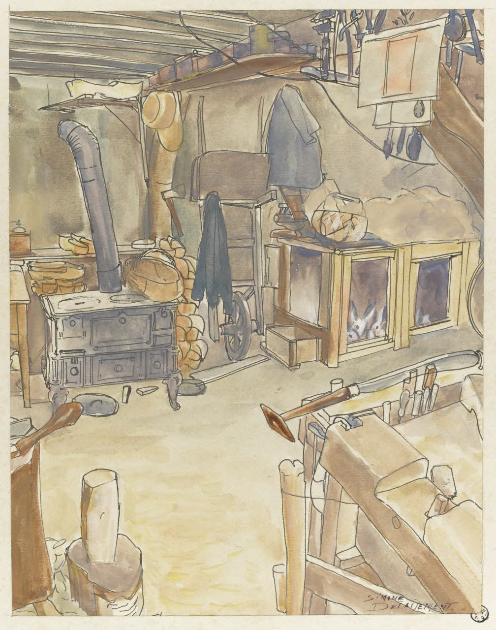 Delaisement Simone dessin Atelier de sabotiers à Vouzon 1944 1945.5.10 Photo RMN-Grand Palais (Mucem)