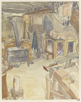 Delaisement Simone dessin Atelier de sabotiers à Vouzon 1944 1945.5.10  Photo RMN-Grand Palais (Mucem)
