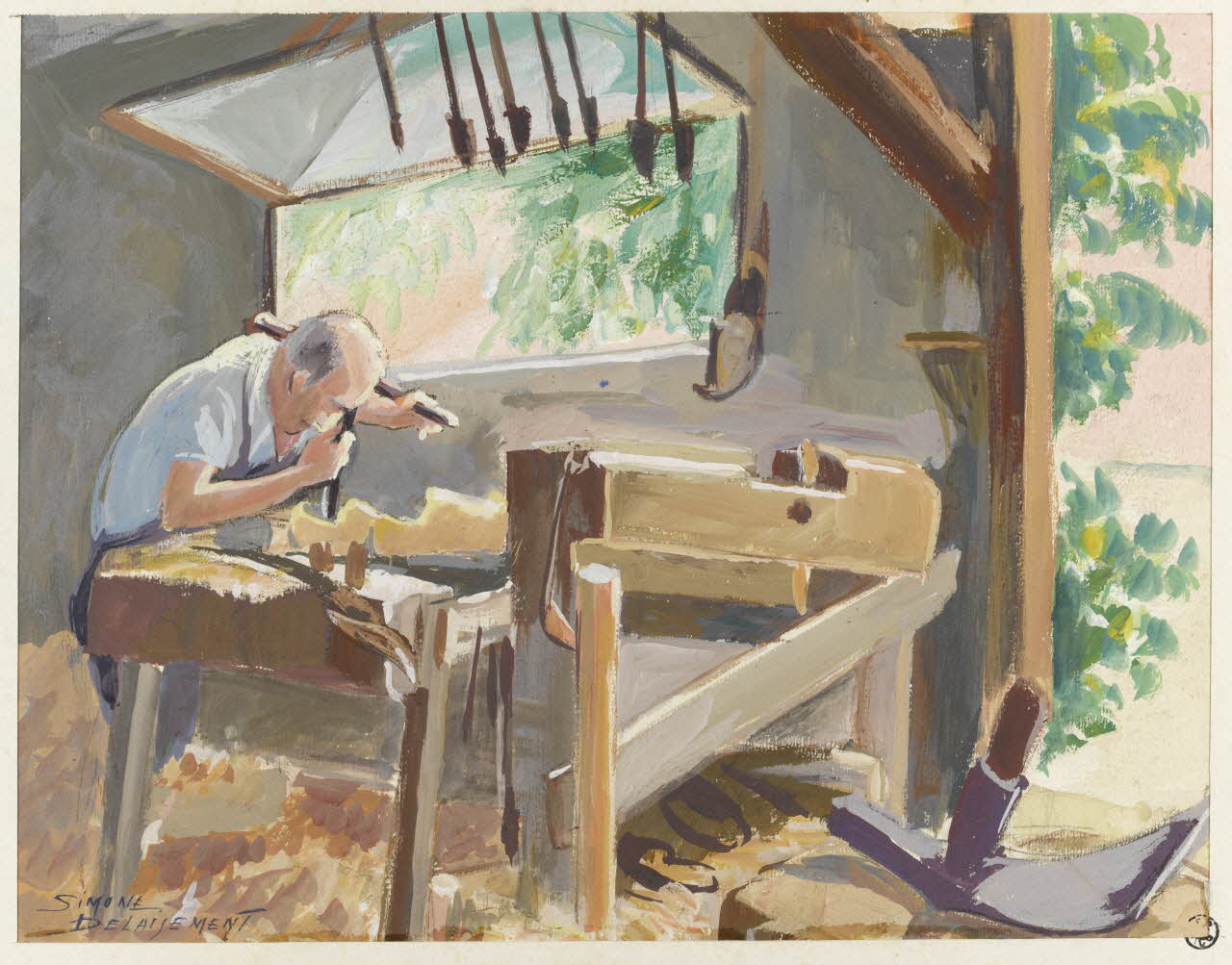 Delaisement Simone dessin Sabotier au travail à Vouzon 1944 1945.5.11 Photo RMN-Grand Palais (Mucem)