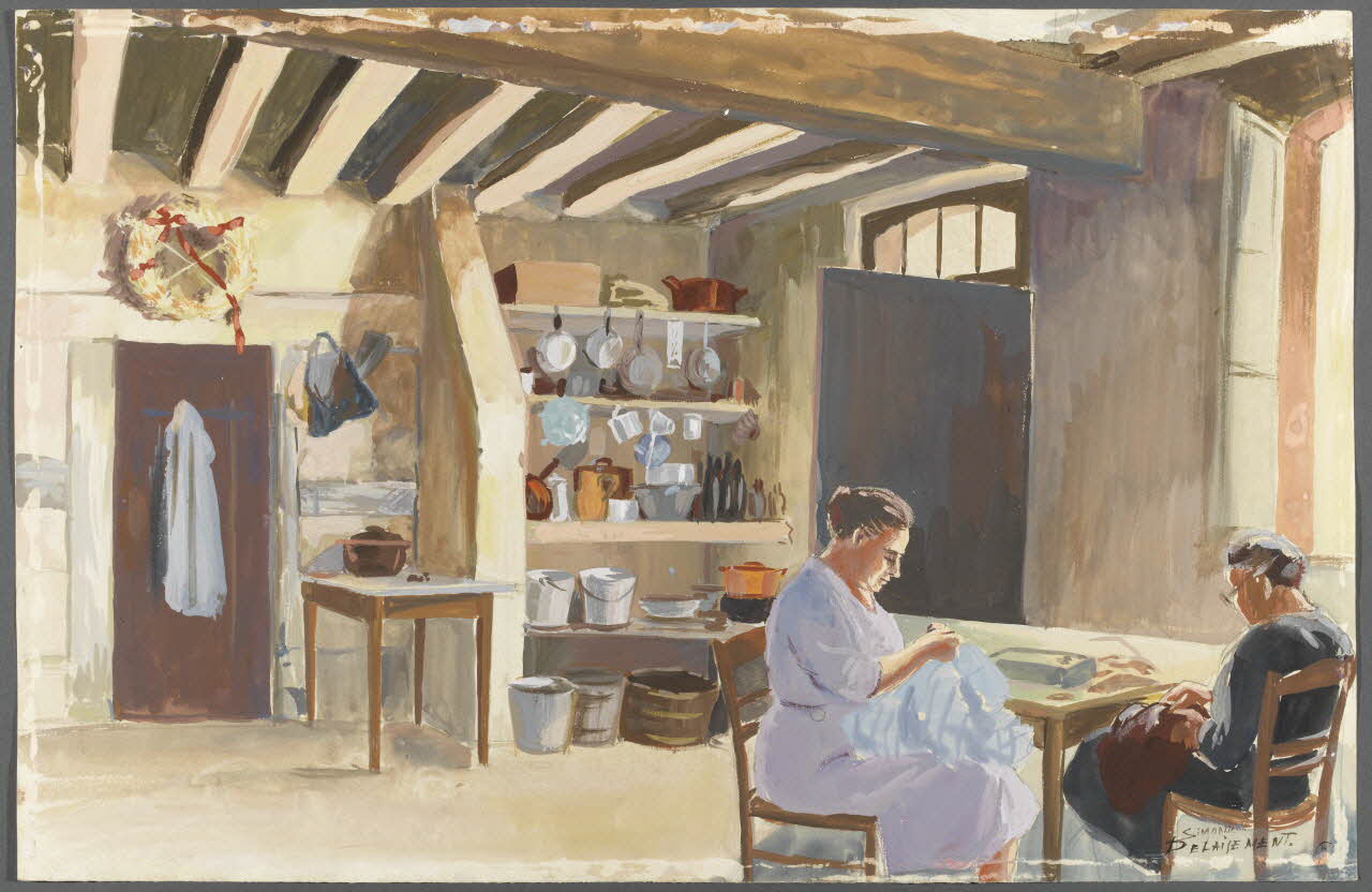 Delaisement Simone dessin Femmes cousant dans la salle commune 1944 1945.5.3 Photo RMN-Grand Palais (Mucem)