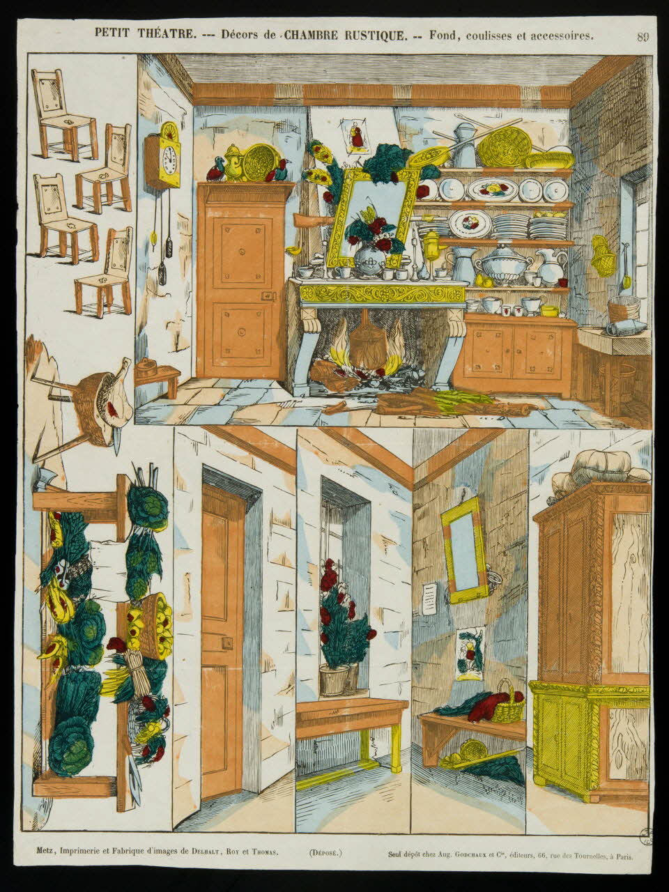 estampe PETIT THEATRE. - Décors de CHAMBRE RUSTIQUE. - Fond, coulisses et accessoires. 1953.86.4498 Photo