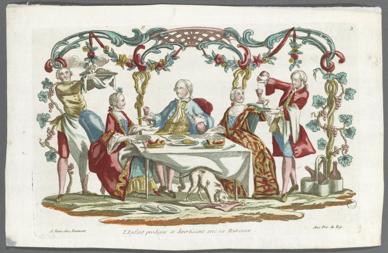 estampe L'Enfant prodigue se divertissant avec ses Maitresses. 1948.18.91 Photo RMN-Grand Palais (Mucem)