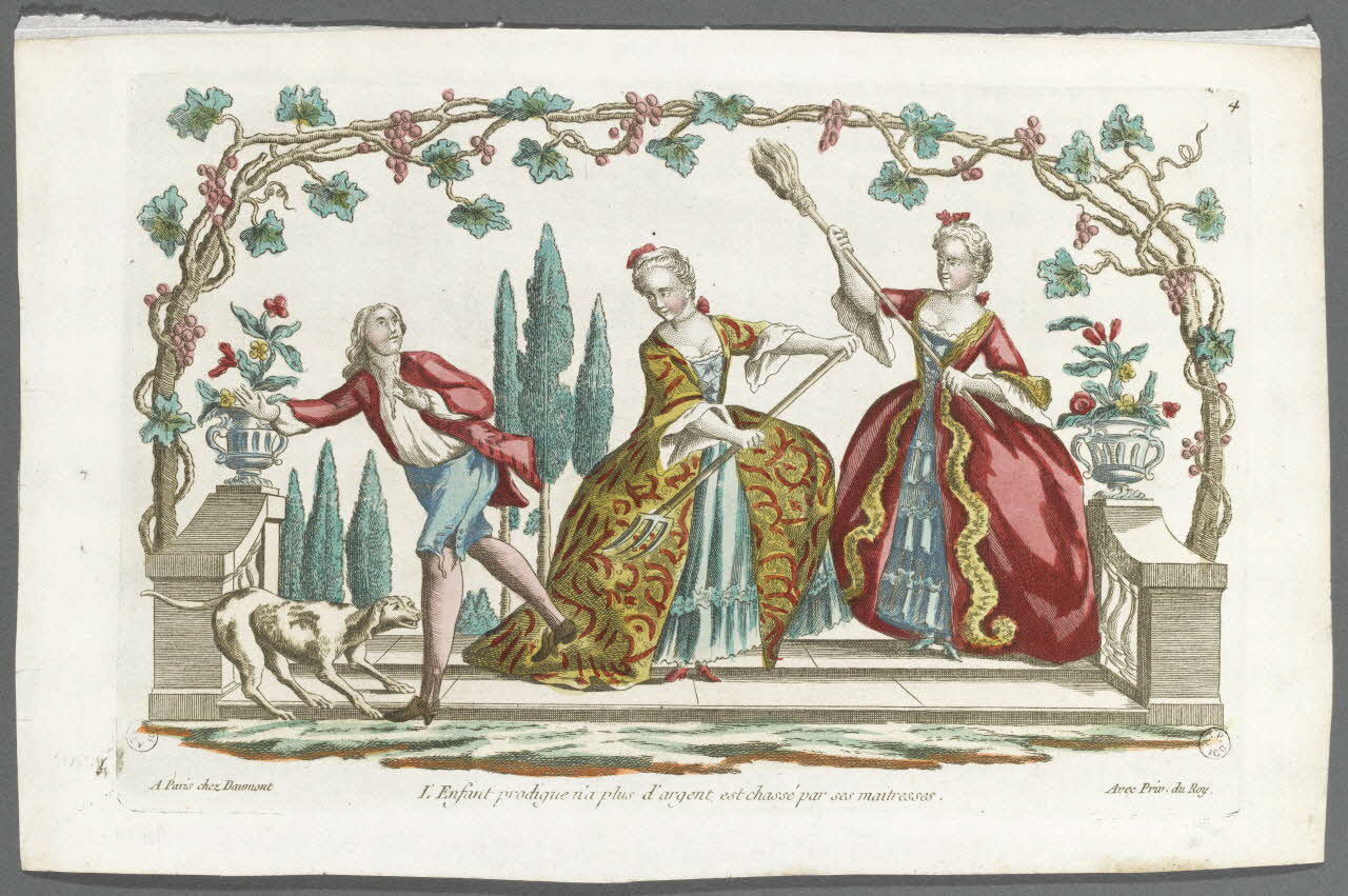 estampe L'Enfant prodigue n'a plus d'argent, est chassé par ses maitresses. 1948.18.92 Photo RMN-Grand Palais (Mucem)