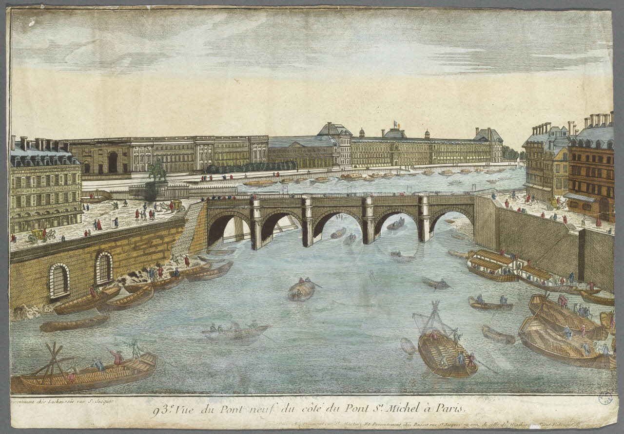 Daumont Jean-François ; Lachaussée Laurent-Pierre (éditeur, imagerie ancienne 93e Vue du Pont neuf du côté du Pont St. Michel à Paris. Paris 1735-1767 1955.158.1 Photo RMN-Grand Palais (Mucem)