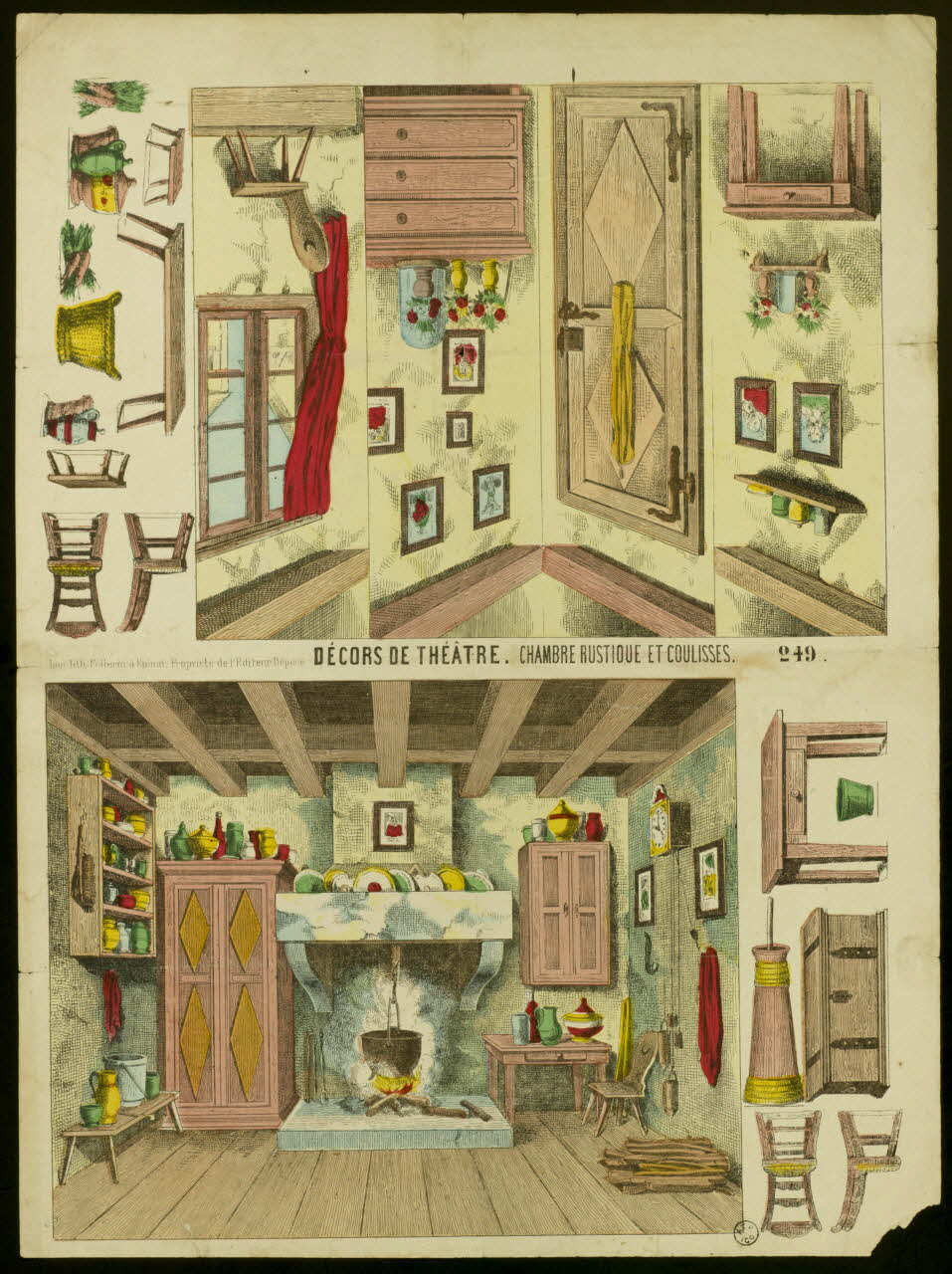 estampe DECORS DE THEATRE. CHAMBRE RUSTIQUE ET COULISSES. 1953.86.4554 Photo