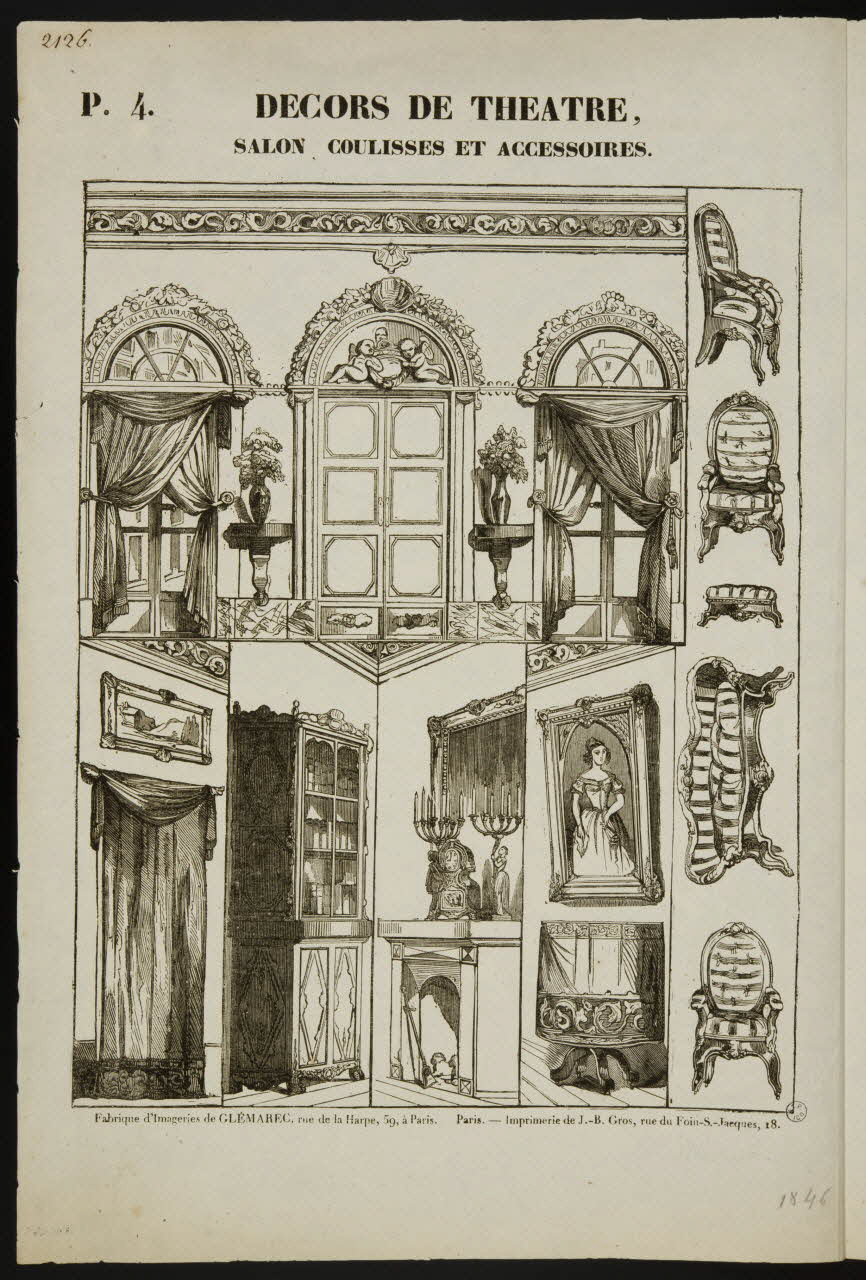 Charles-Eugène Glémarec ; Jean-Baptiste Gros à compartiments (6) DECORS DE THEATRE,  SALON, COULISSES ET ACCESSOIRES. Paris 1858-1860 1953.86.4569 Photo