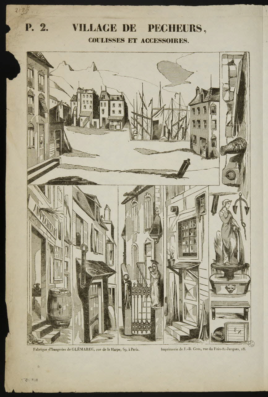 Charles-Eugène Glémarec ; Jean-Baptiste Gros à compartiments (6) VILLAGE DE PECHEURS,  COULISSES ET ACCESSOIRES. Paris 1858-1860 1953.86.4570 Photo