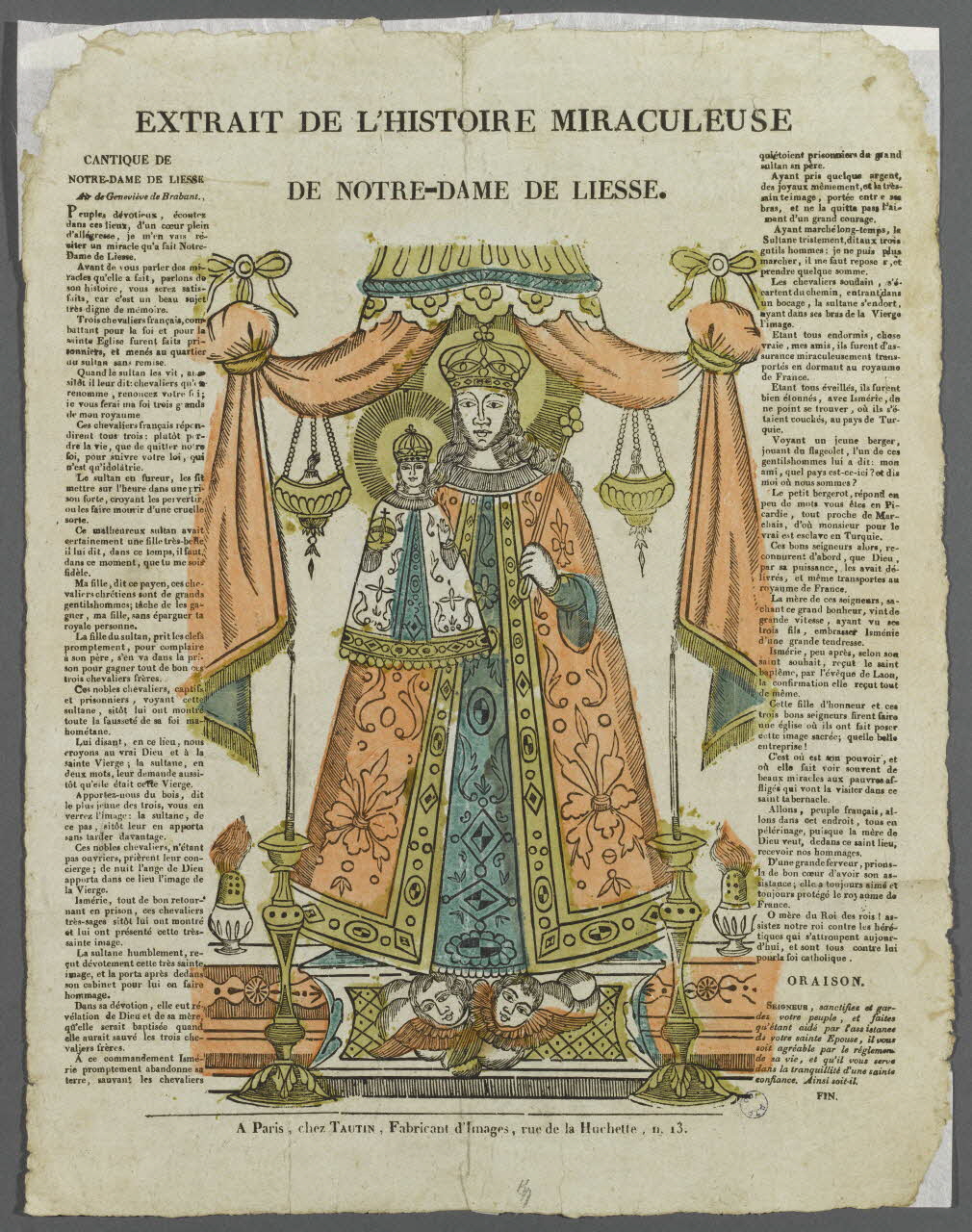 estampe EXTRAIT DE L'HISTOIRE MIRACULEUSE  DE NOTRE-DAME DE LIESSE. 1988.4.13 Photo RMN-Grand Palais (Mucem)