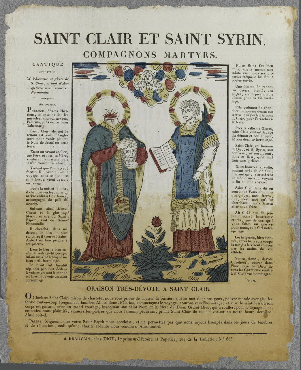 Lucien-Côme Diot imagerie ancienne SAINT CLAIR ET SAINT SYRIN,  COMPAGNONS MARTYRS. Beauvais 1802-1823 1995.14.43 Photo RMN-Grand Palais (Mucem)