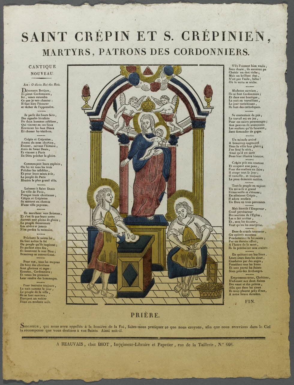 Lucien-Côme Diot imagerie ancienne SAINT CREPIN ET S.CREPINIEN,  MARTYRS, PATRONS DES CORDONNIERS. Beauvais 1802-1823 1995.14.52 Photo RMN-Grand Palais (Mucem)