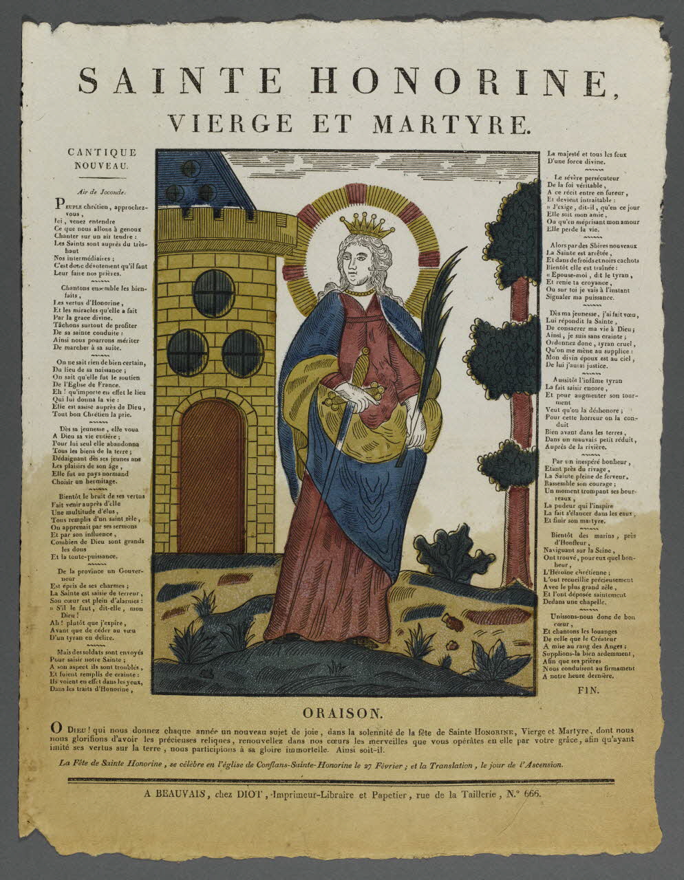Lucien-Côme Diot imagerie ancienne SAINTE HONORINE,  VIERGE ET MARTYRE. Beauvais 1802-1823 1995.14.53 Photo RMN-Grand Palais (Mucem)