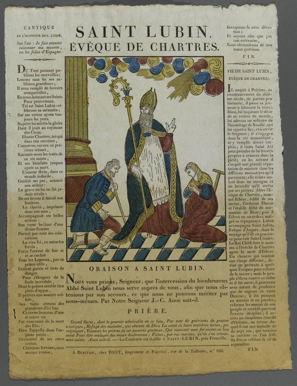 Lucien-Côme Diot imagerie ancienne SAINT LUBIN,  EVEQUE DE CHARTRES. Beauvais 1802-1823 1995.14.55 Photo RMN-Grand Palais (Mucem)